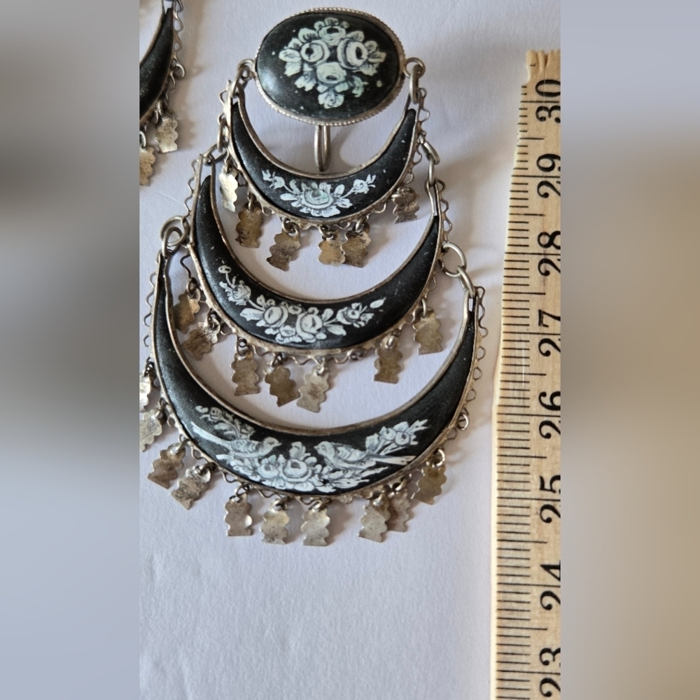 Persian Antique Earrings Sterling Chandellier Clip On Enamel - Picture 3 of 12